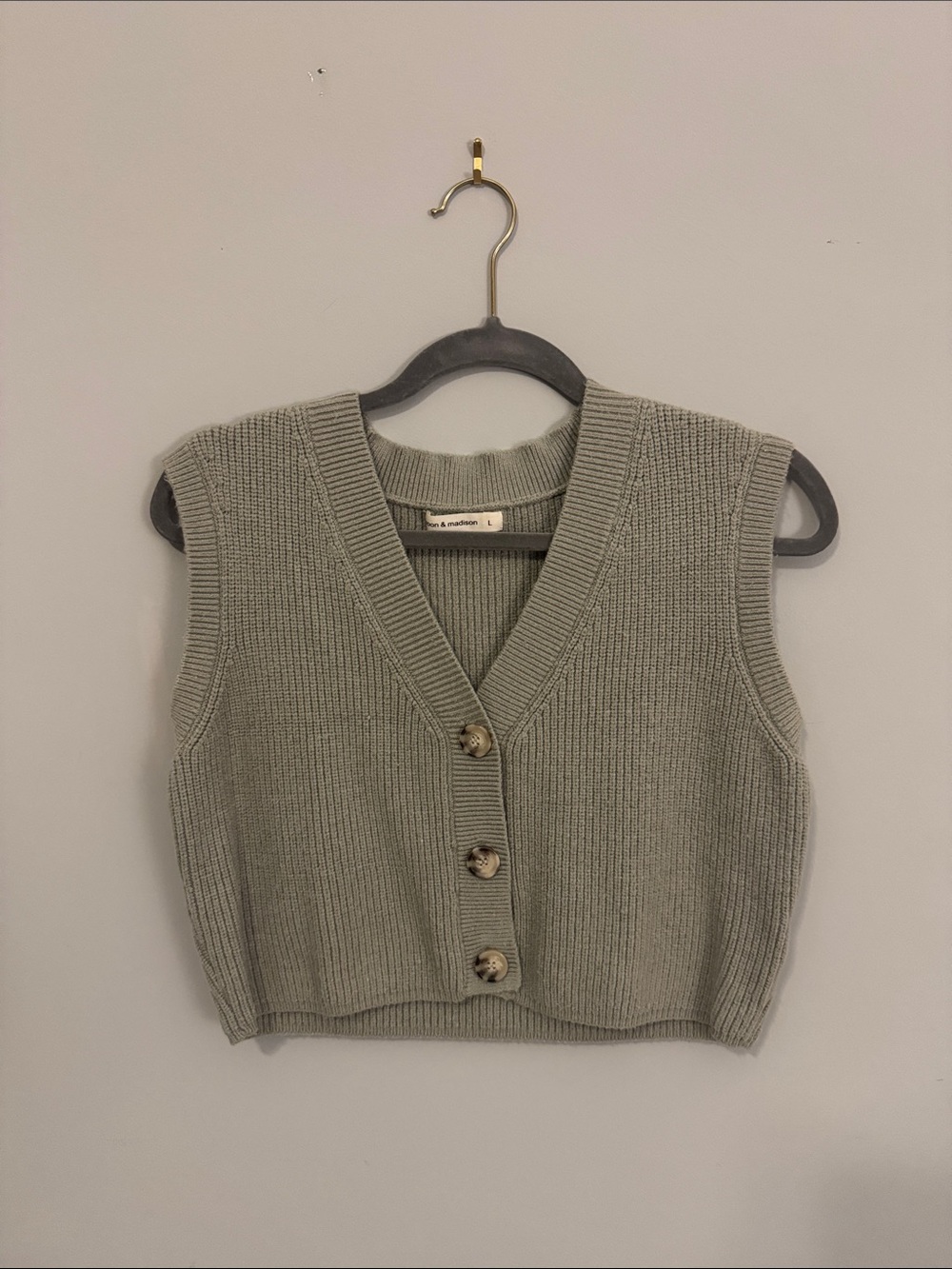 moon & madison Sage Green V-Neck Button Front Knit Vest